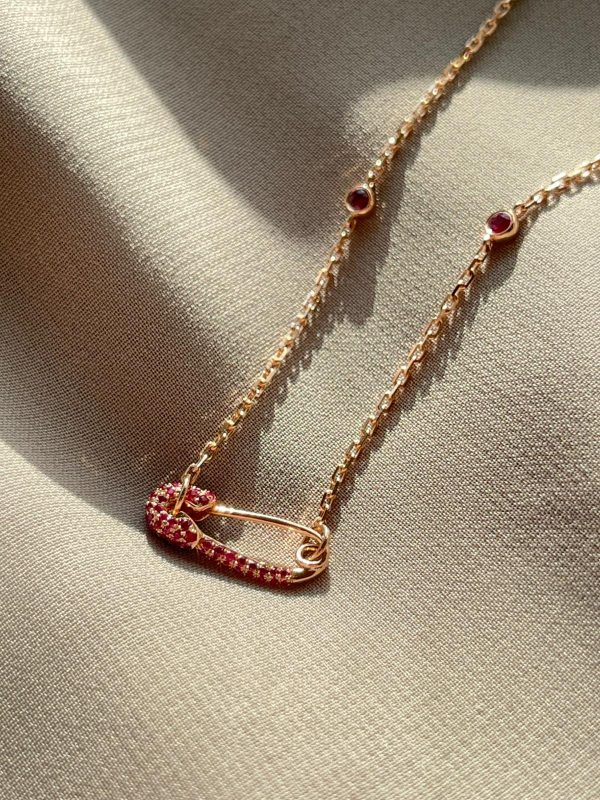 Safety Pin With Red Stone (Necklace)