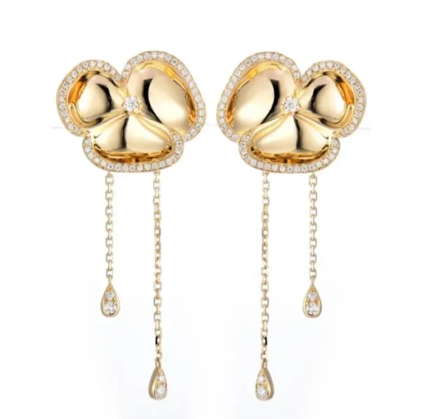 Gold Orchid With Chains (Earrings)